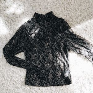 Sheer Snake Skin Mock Neck